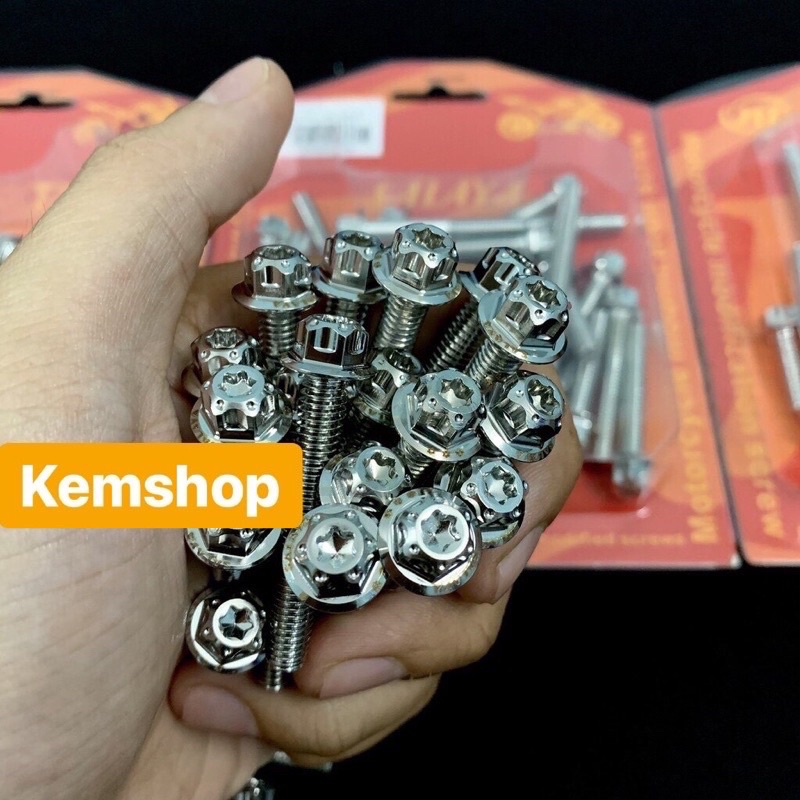 Bộ Ốc Salaya inox 304 Gắn Lốc Máy Wave Dream Ex150 Winner Raider Satria…