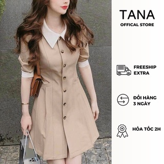 Đầm sơ mi TANA D456 màu nude phối cổ trắng thanh lịch, dễ thương mặc thường ngày, đi tiệc đều đẹp