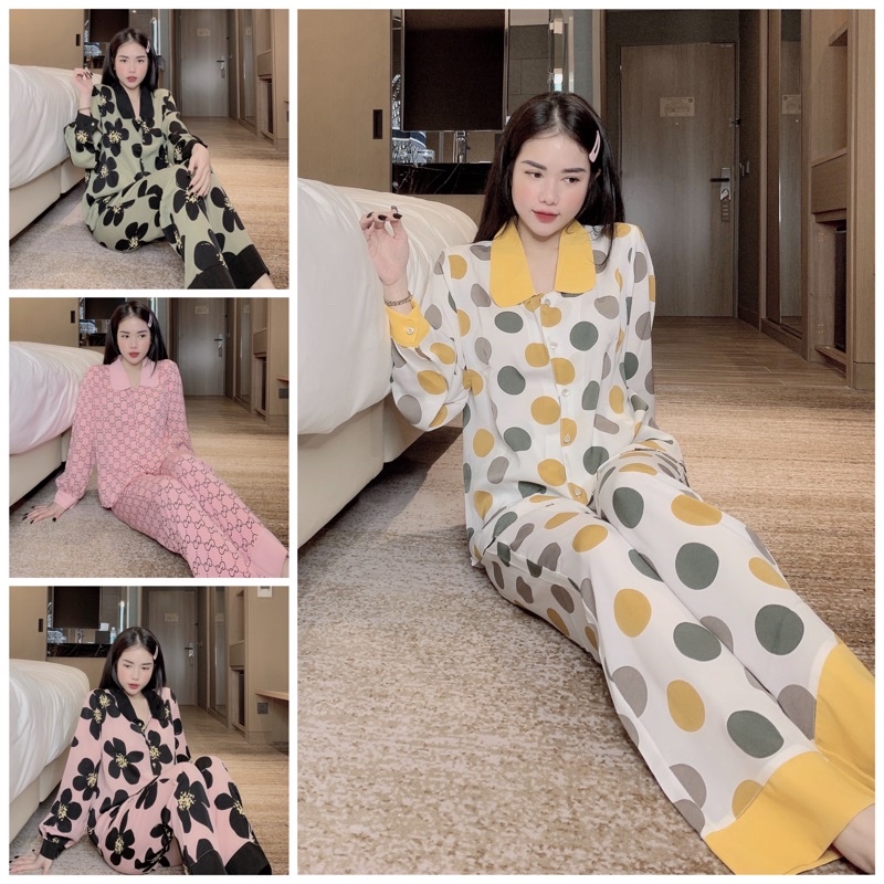 Đồ Bộ Pijama Nữ Lụa Mango Cao Cấp,Tay Dài Quần Dài,Mềm Mượt