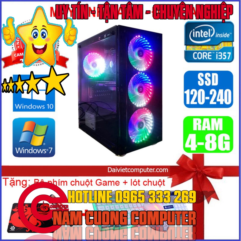 Case Game LED CPU Core i7 / i5 / i3 / Ram 4G / SSD 120GB Chơi PUBG mobile, PUBG, LOL, CF đột kích, Fifa + Quà Tặng Khủng