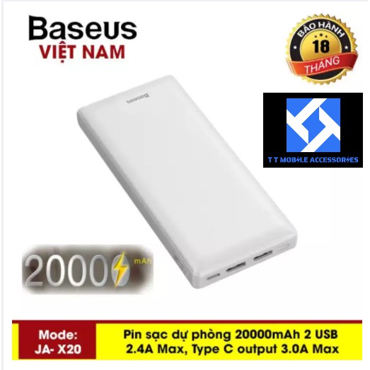 Pin sạc dự phòng Baseus X20 JA dung lượng 20.000mAh, Chính Hãng Baseus VIETNAM, mới 100%, Bảo hành 1