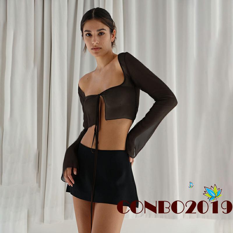 Áo Thun Crop Top Tay Dài Màu Sắc Thời Trang Dành Cho Nữ