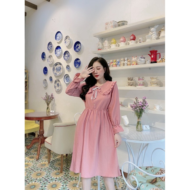 Váy cổ sen chất nhung tăm hàng đẹp