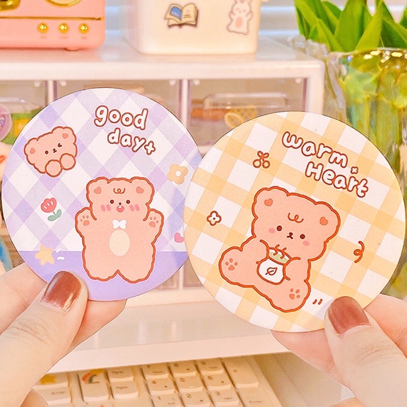 Gương trang điểm hình tròn họa tiết hoạt hình, gương mini xinh