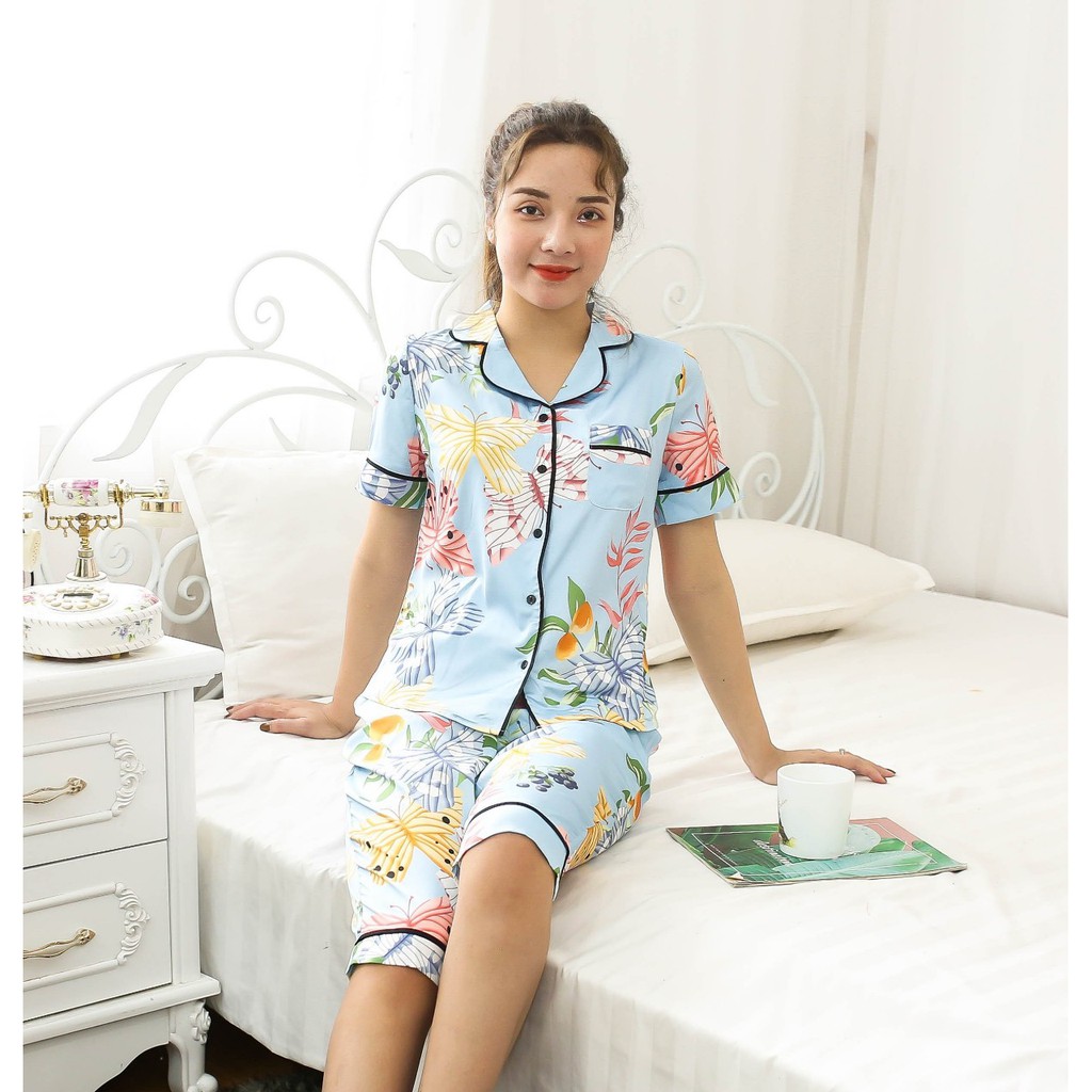 Đồ Ngủ Bộ Pijama Nữ Lửng Tay Ngắn Lụa Cao Mặc Nhà Đẹp Mềm Mịn Thấm Hút Thoáng Mát – VADESI