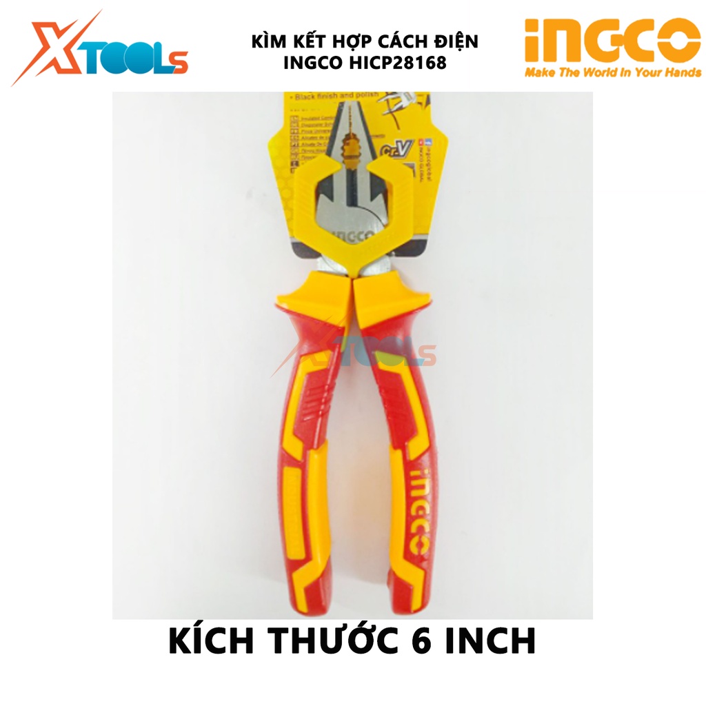 Kìm kết hợp cách điện INGCO HICP28168 | kềm cách điện Kích thước 6&quot;/160mm Tay cầm cách điện lên đến 1000V cắt, kẹp, tuốt