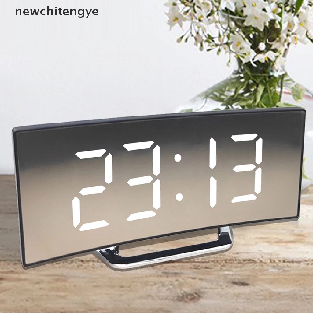 NCY 7 Inch Digital Alarm Clock Curved Dimmable Led Electronic Digital Desktop Clock Large Number Table Clock YE