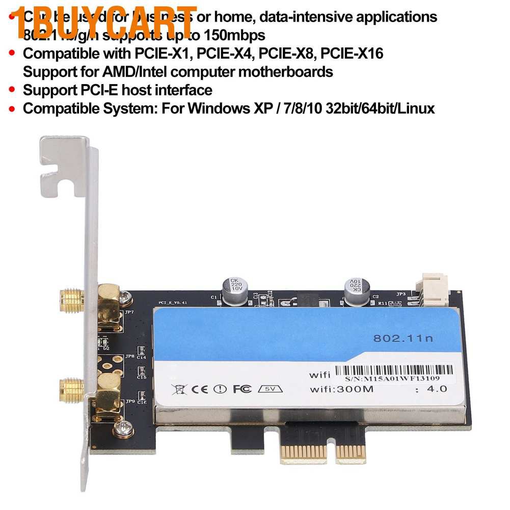 1buycart Card Pci-E Desktop Wifi Adapter + Bluetooth 4.0 For Windows Xp / 7 / 8 / 10