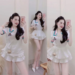 A892 Áo len cổ đức thiết kế viền xanh thêu họa tiết nổi sang chảnh, kèm hình thât