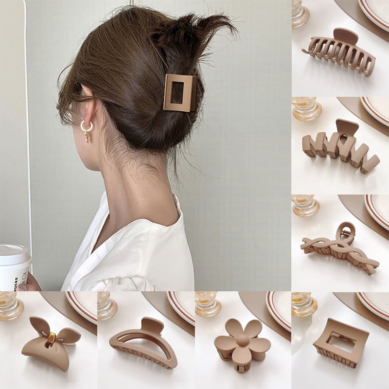 Kẹp Tóc Bằng Acrylic Màu Nâu Cỡ Lớn Phong Cách Retro Thời Trang Cho Nữ