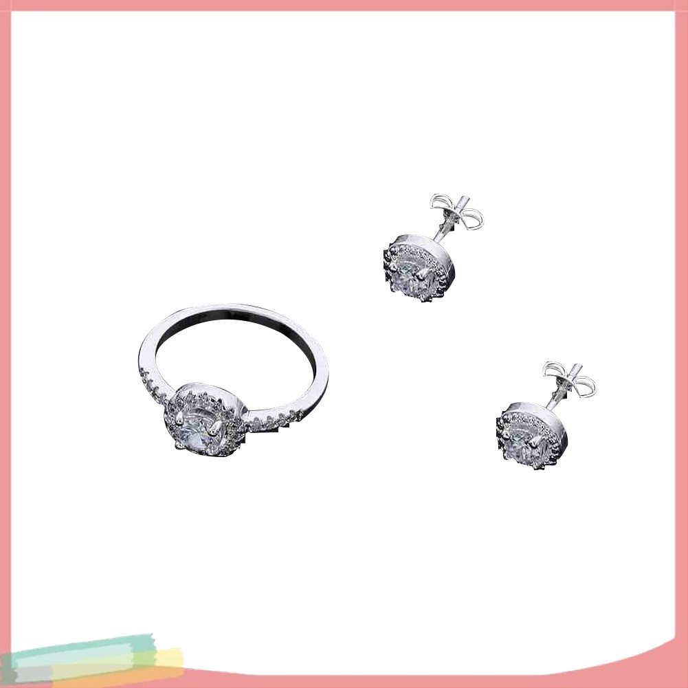 Set Vòng cổ Nhẫn Và Đôi Khuyên Tai Đính Đá Thời Trang Thanh Lịch Dành Cho Nữ