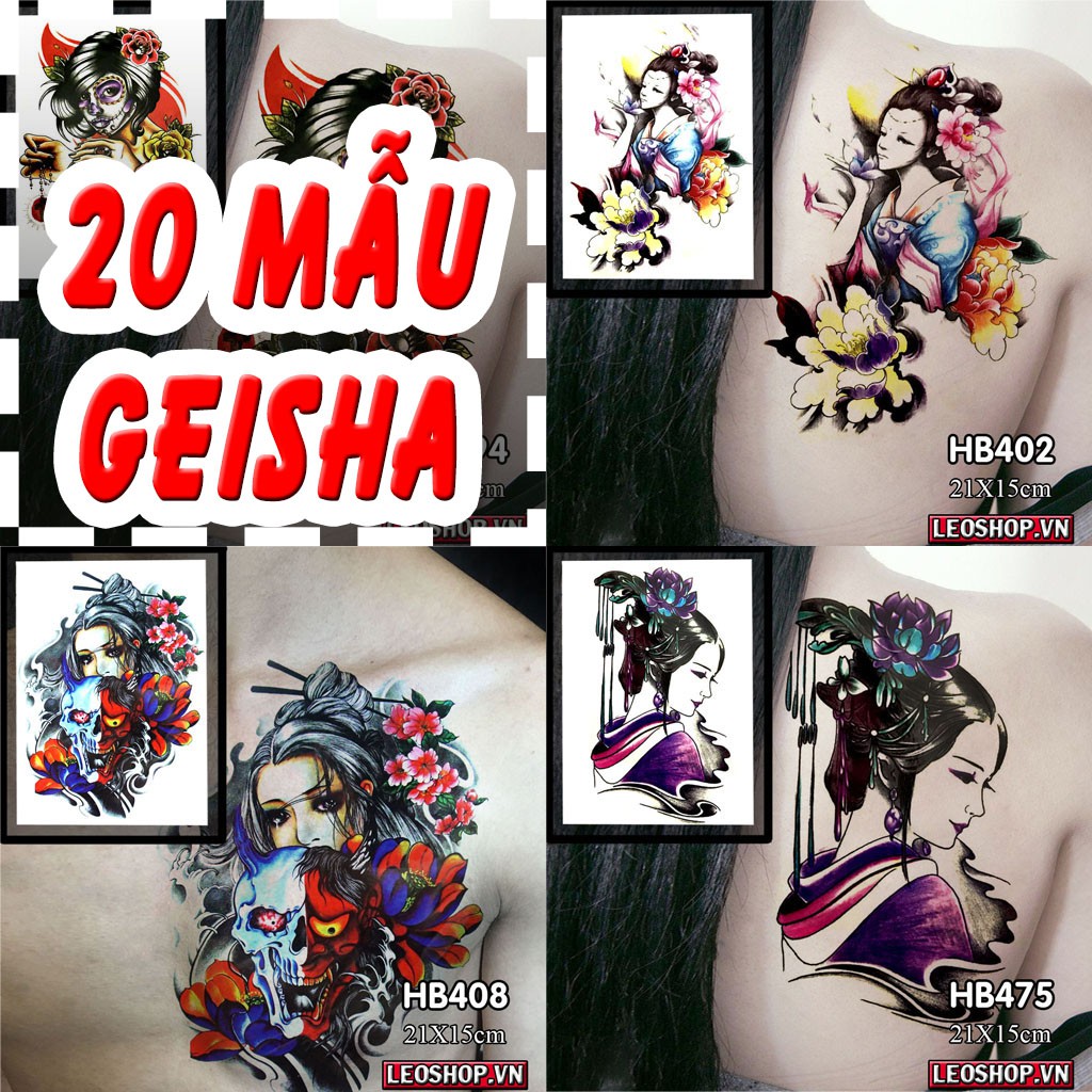 Hình Xăm Dán Geisha, Gái Nhật, Cô Gái Các Loại 4 (21x15cm)