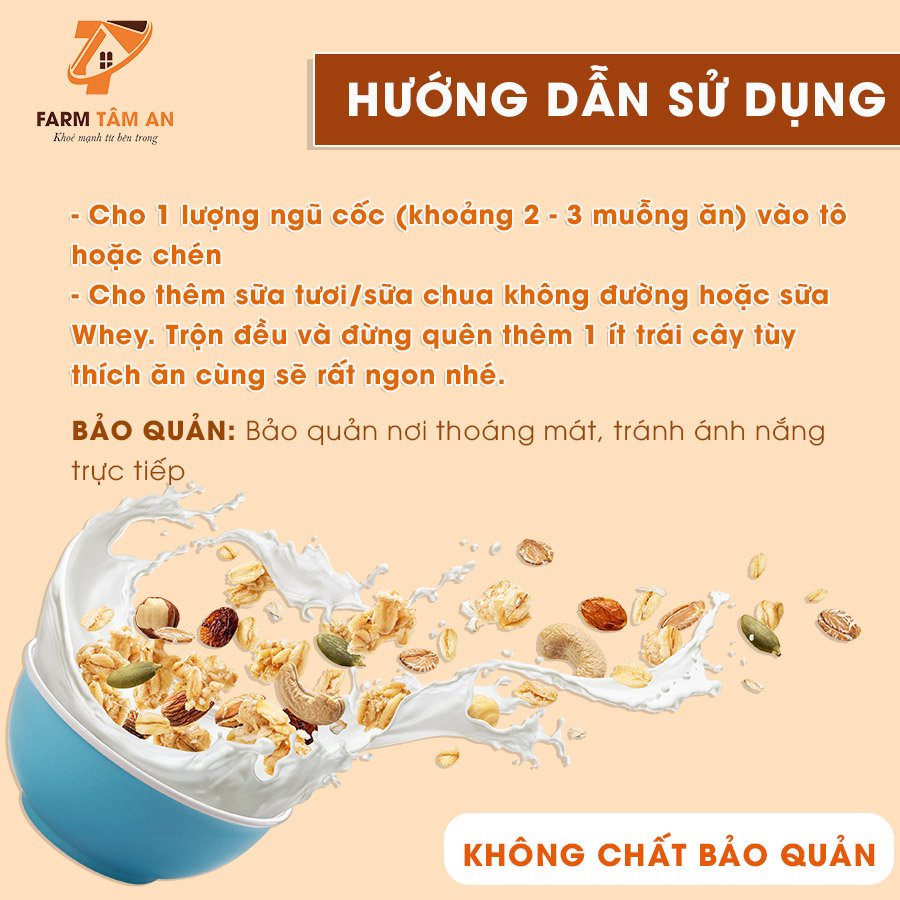 Granola siêu hạt ít yến mạch Farm Tâm An, Ngũ cốc dinh dưỡng ăn kiêng giảm cân, Hạt macca, Óc chó, Điều, Bí, Hạnh nhân