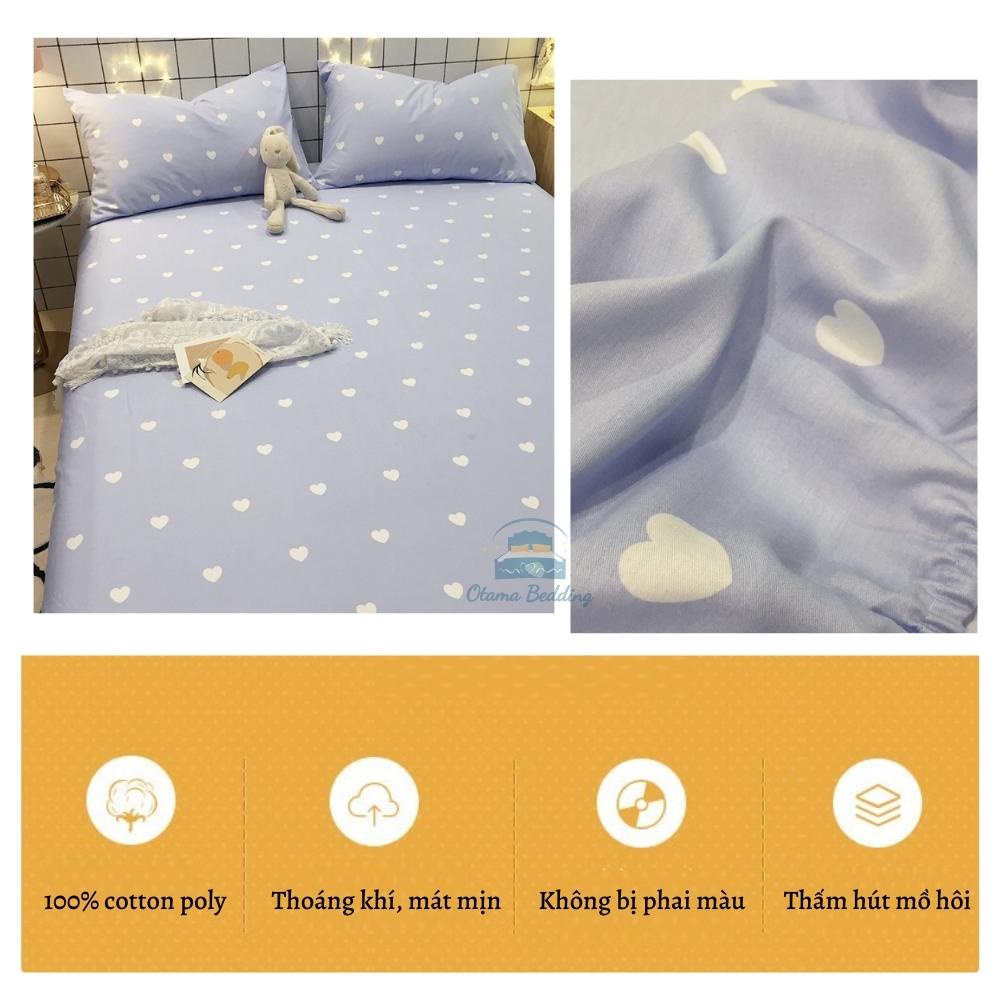Bộ 3 món ga giường kèm vỏ gối cotton poly drap bo chun đủ mọi kích thước Otama Bedding