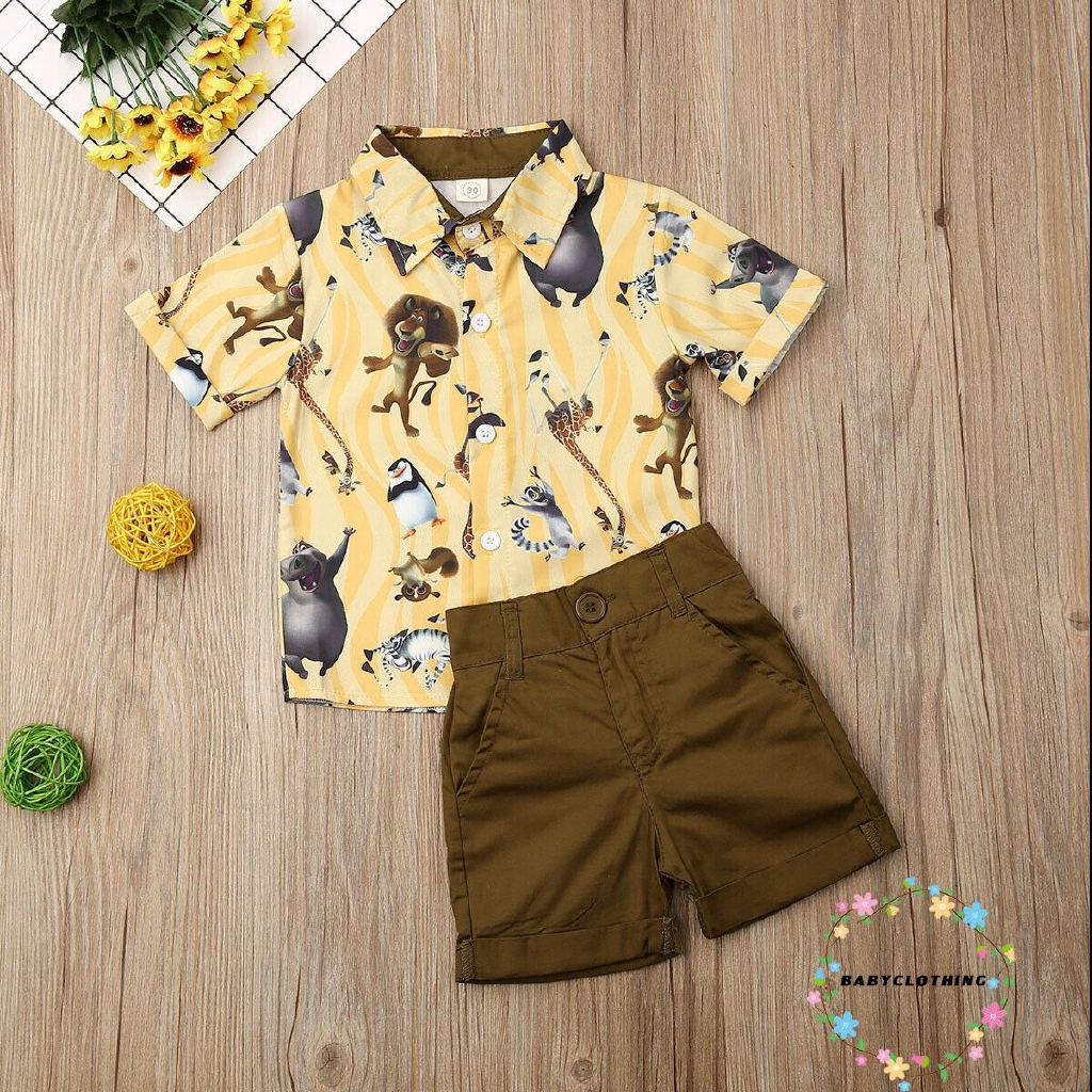 Set thời trang áo+quần in hình động vật đáng yêu xinh xắn cho bé