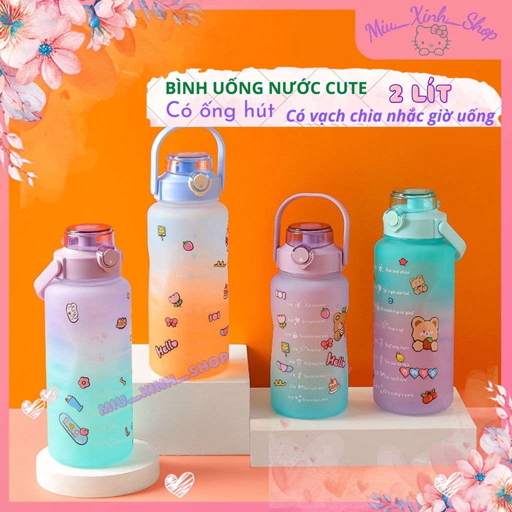 💞Dễ thương💞 Bình nước 2 lít tặng Sticker dành cho người lười uống nước