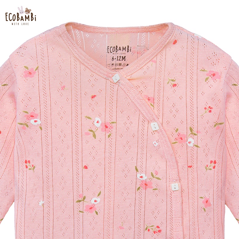 NEWBORN - Bộ thun cotton CÀI CHÉO, DÀI TAY dành cho trẻ sơ sinh, kiểu dệt Jacquard in hoạ tiết Ecobambi