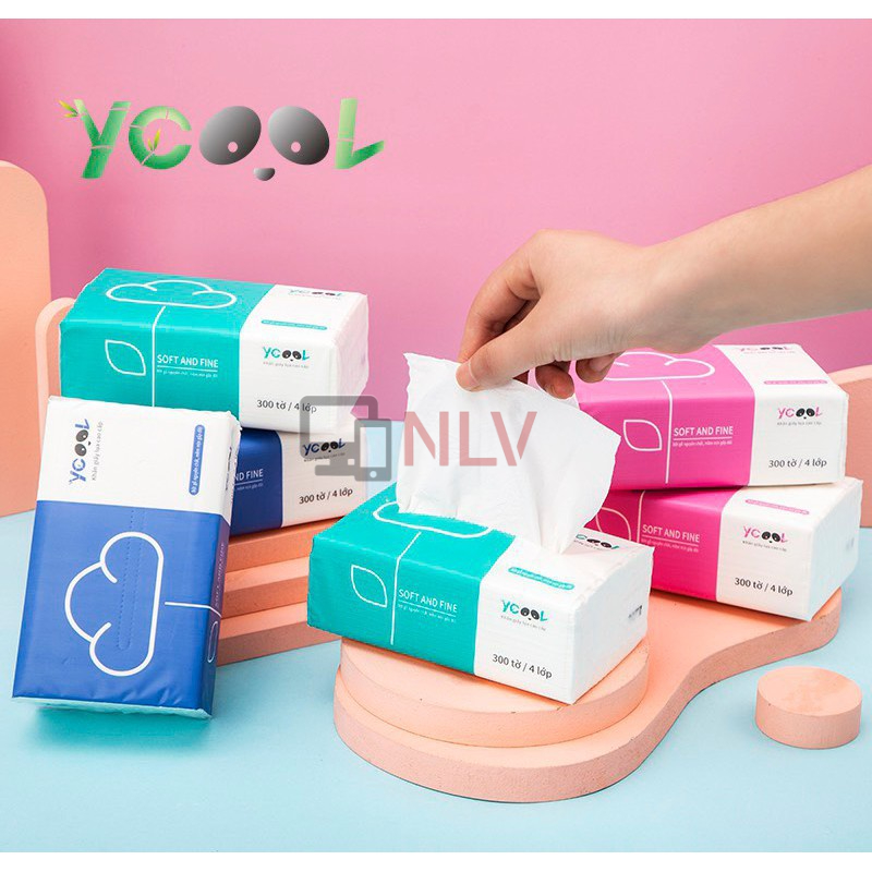 Khăn Giấy Lụa Cao Cấp YCOOL thùng 24 gói/300 tờ/4 lớp /Khăn Giấy Rút Thích Hợp Cho Mẹ Và Bé ( Nhiều Màu )