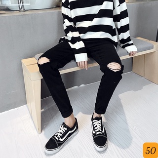 Quần jean nam đen đậm trơn rách gối chất bò cao cấp co dãn 4 chiều, quần rin nam cực đẹp gutaha04
