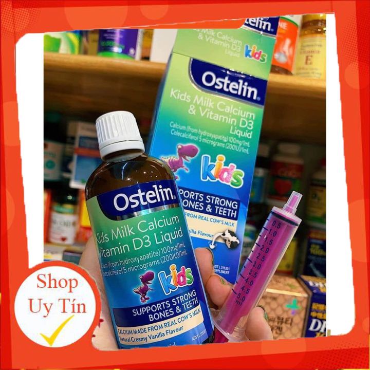 Canxi nước khủng long phát triển xương, răng cho bé từ 7 tháng Ostelin Kids Milk Calcium & D3, Úc