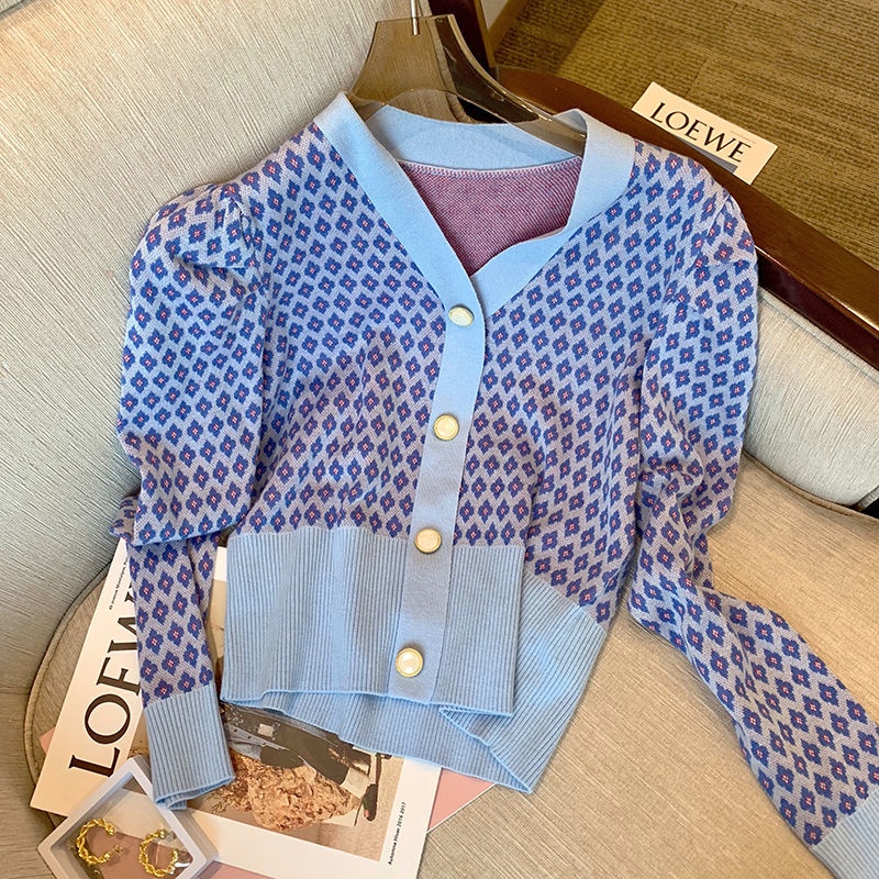Áo Khoác Cardigan Dệt Kim Tay Dài Cổ Chữ V Màu Sắc Tương Phản Thời Trang Dành Cho Nữ  tao bao