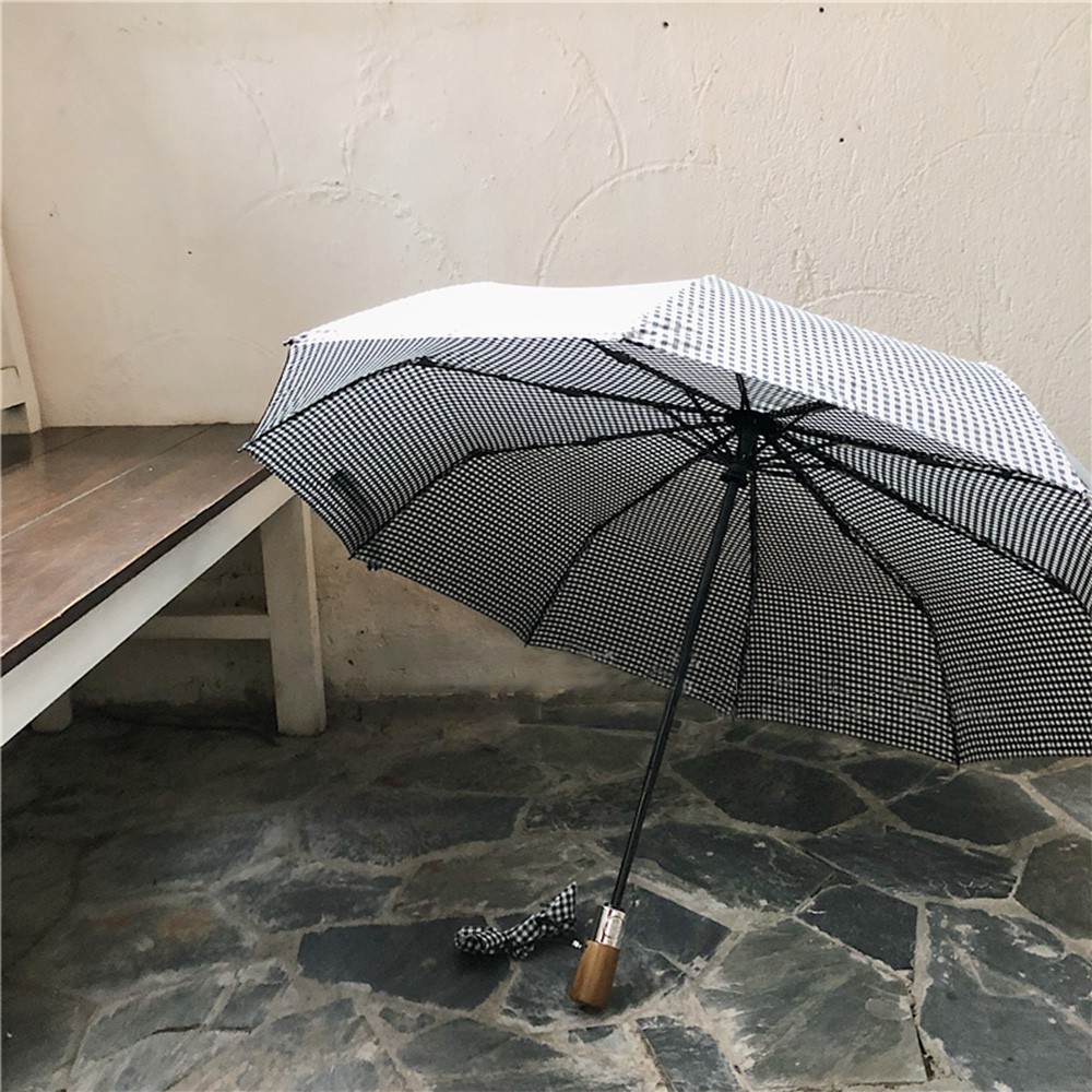 Dù Gấp Tự Động Che Nắng Mưa Họa Tiết Kẻ Sọc Màu Đen Phong Cách Hàn Quốc