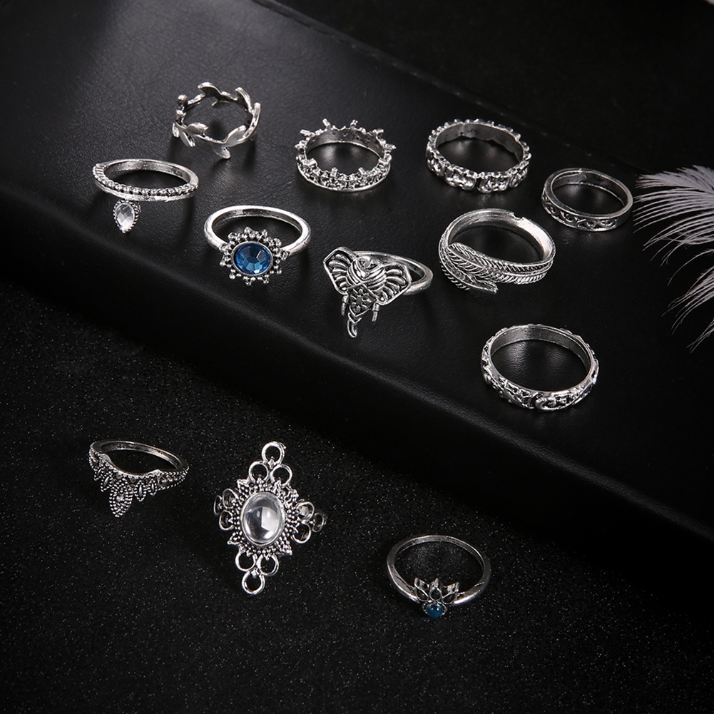 Bộ 12 Nhẫn Đốt Ngón Tay Đính Đá Phong Cách Boho Cổ Điển