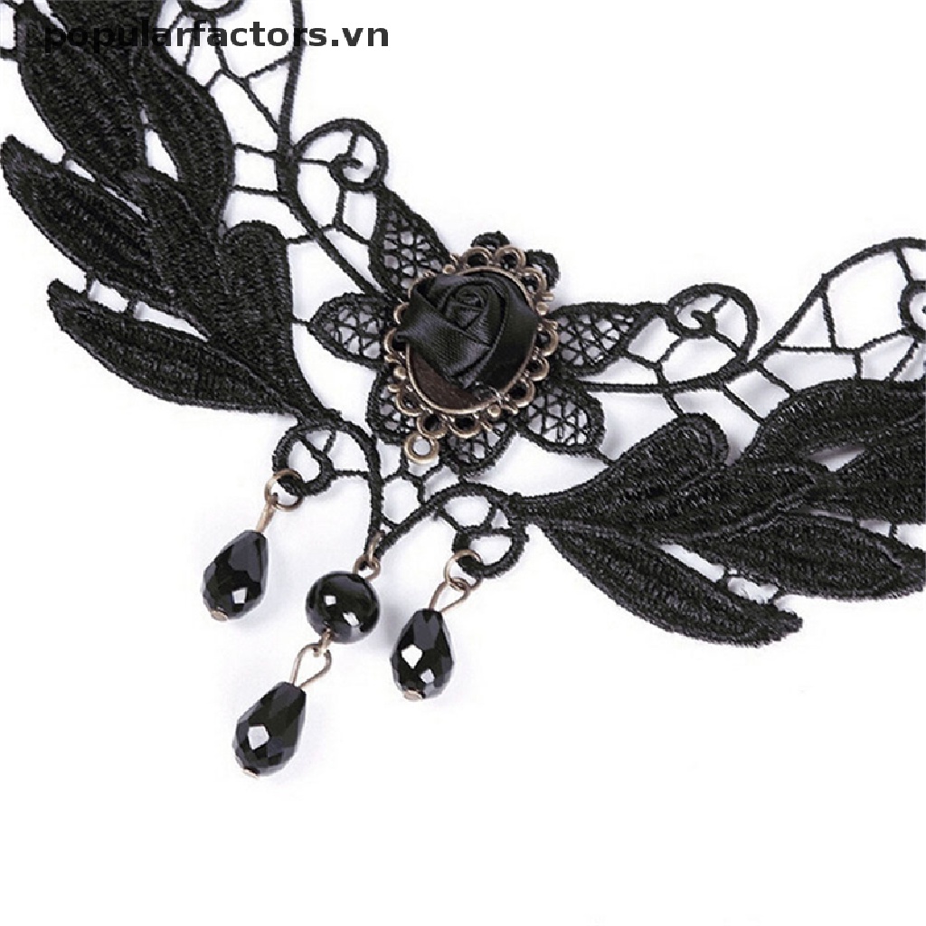 Vòng Cổ Choker Ren Đính Hạt Hoa Hồng Và Giọt Nước Phong Cách Lolita Dành Cho Nữ