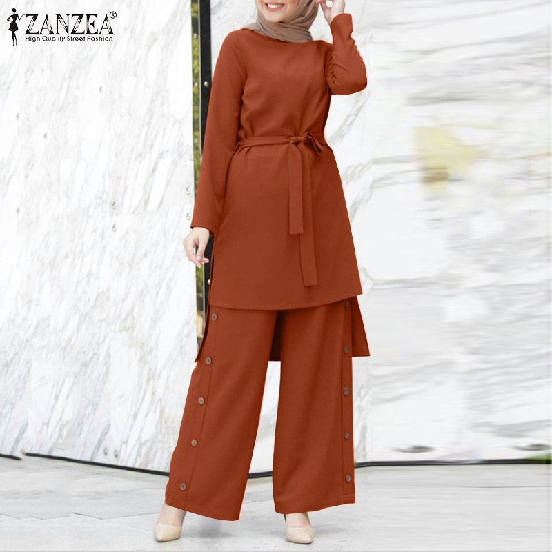 Zanzea Set Áo Dài Tay Cổ Yếm Quần Dài Ống Rộng Thời Trang Dành Cho Nữ