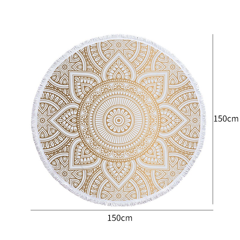 Khăn Tắm Tròn Chất Liệu Microfiber Họa Tiết Mandala Phong Cách Ấn Độ Boho
