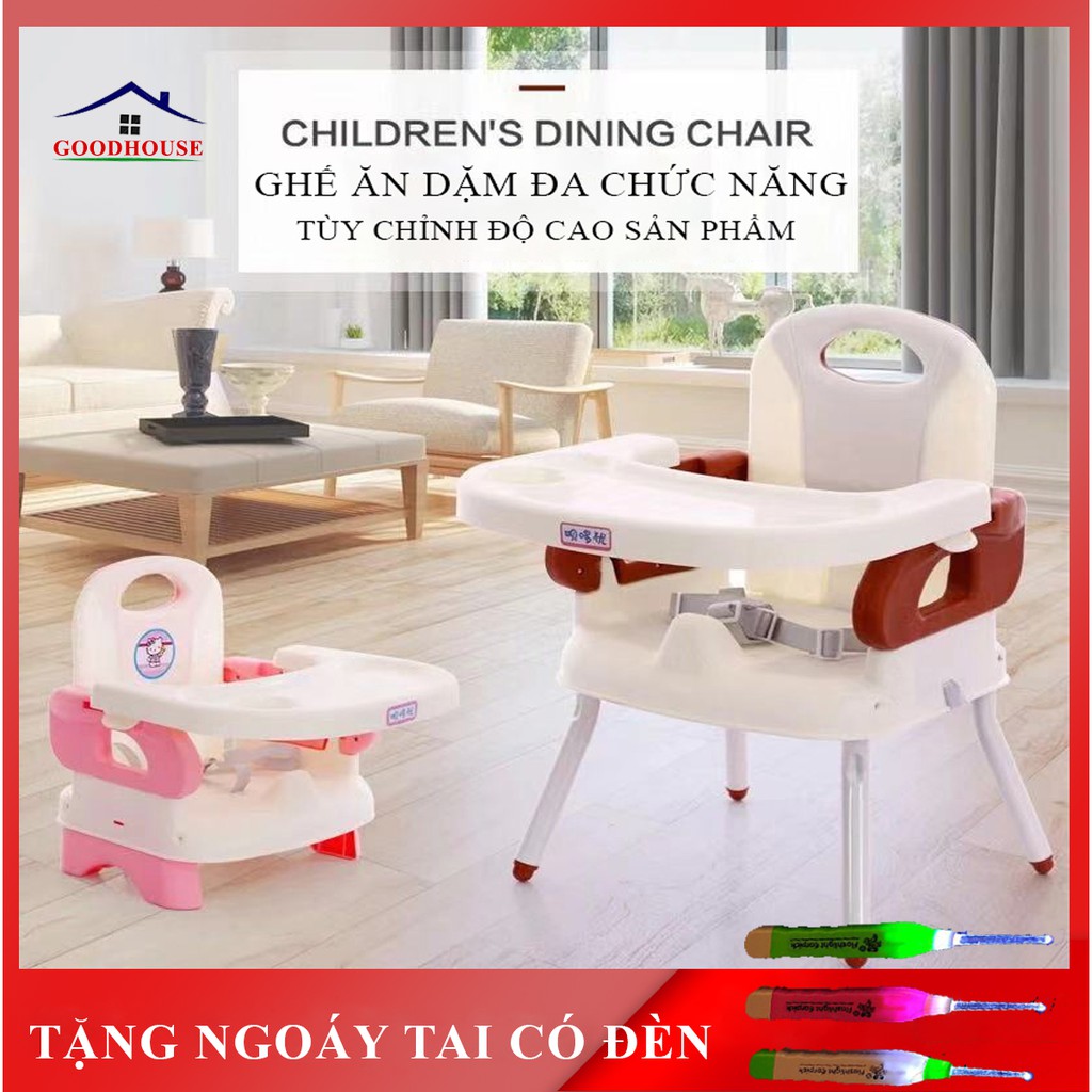 Ghế ăn dặm gấp gọn, ghế ăn dặm kèm chân sắt mặt ghế có các hốc để thức ăn tiện lợi, an toàn cho bé