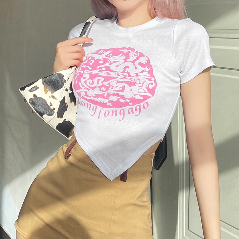 DUNEA Áo Thun Ngắn Tay Cổ Tròn In Họa Tiết Thời Trang Cho Nữ