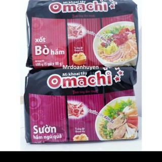 Bịch 5 Gói Mì Tôm Omachi Xốt Bò Hầm, Sườn Hầm, Tôm chua cay 80g