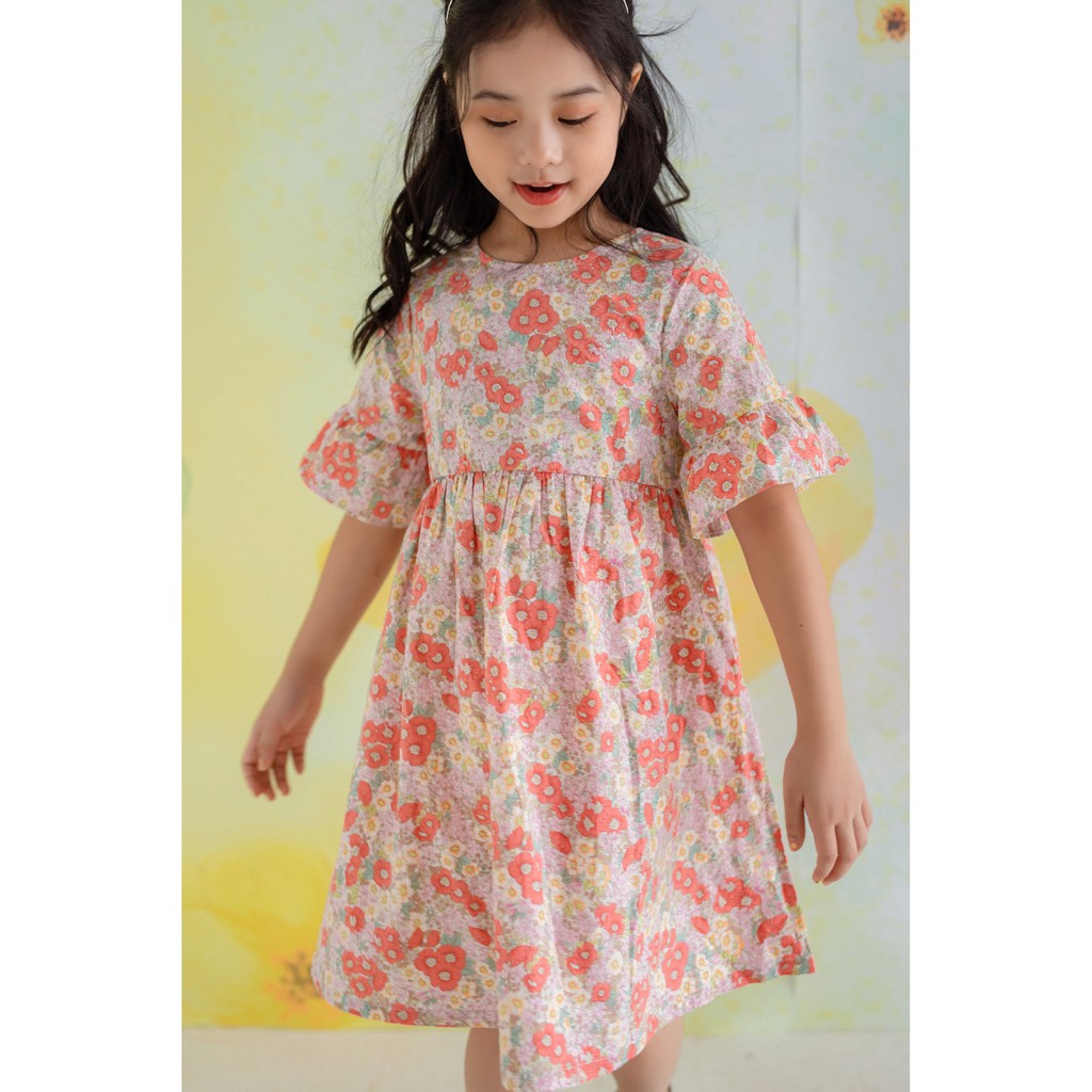 [LITTLE PINK] REMI DRESS - Váy hoa buộc nơ lưng bé gái