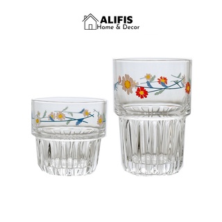 Ly thuỷ tinh đẹp phong cách Hàn Quốc họa tiết hoa Alifis