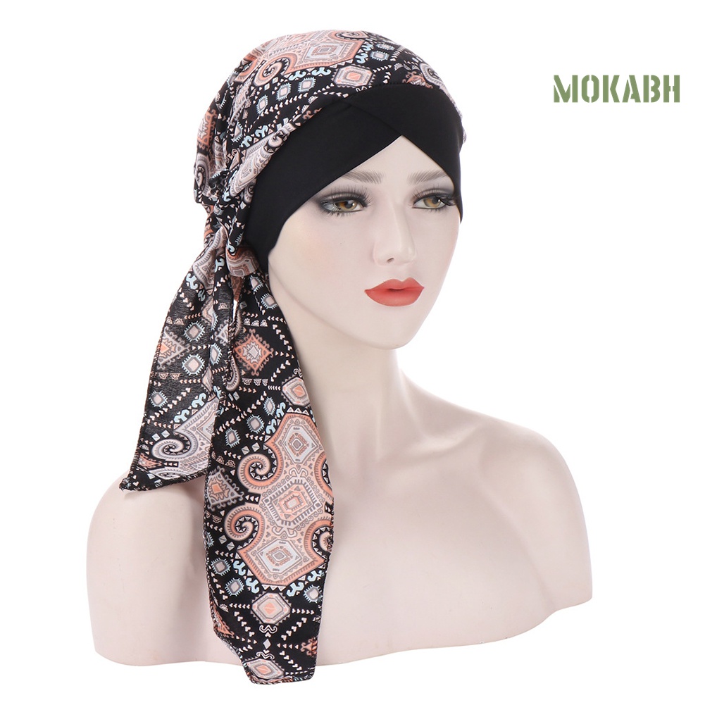 Mũ Turban Chiffon Đuôi Dài In Hoa Thời Trang Cho Nữ