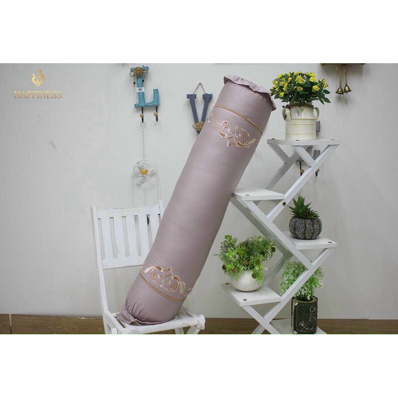 Vỏ Gối Ôm Màu Thêu Happiness Chất Liệu 100% Cotton Hàn Quốc Xịn Xò Kích Thước Tiêu Chuẩn 35x100cm