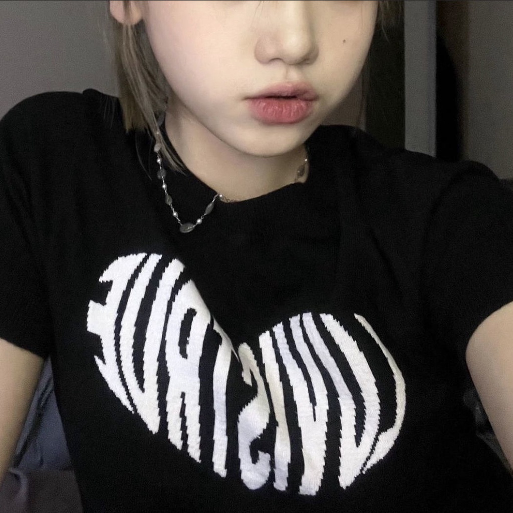 ¤❏Áo Thun 100% Cotton Nguyên Chất Tay Ngắn In Họa Tiết Trái Tim Đơn Giản Phong Cách Hàn Quốc