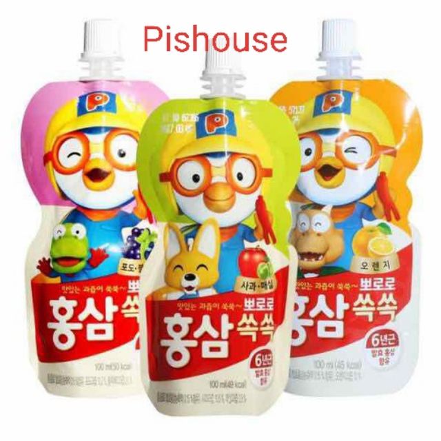 (HCM) Nước hồng sâm trái cây Pororo 100ml Hàn Quốc