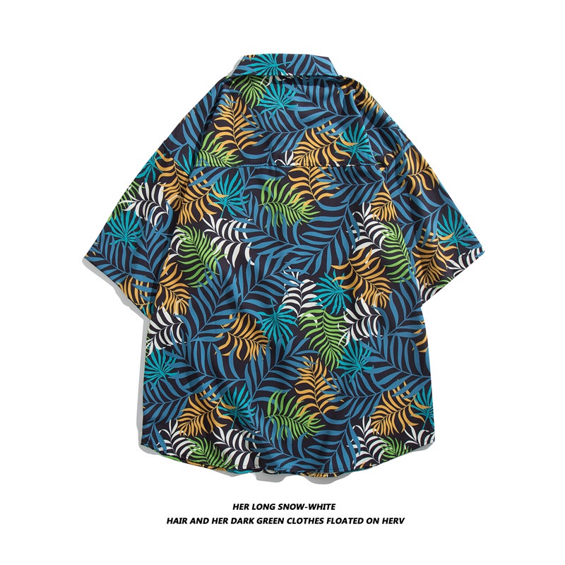 Áo Sơ Mi Ngắn Tay In Họa Tiết Lá Cây Phong Cách Hàn Quốc Mới Cho Nam