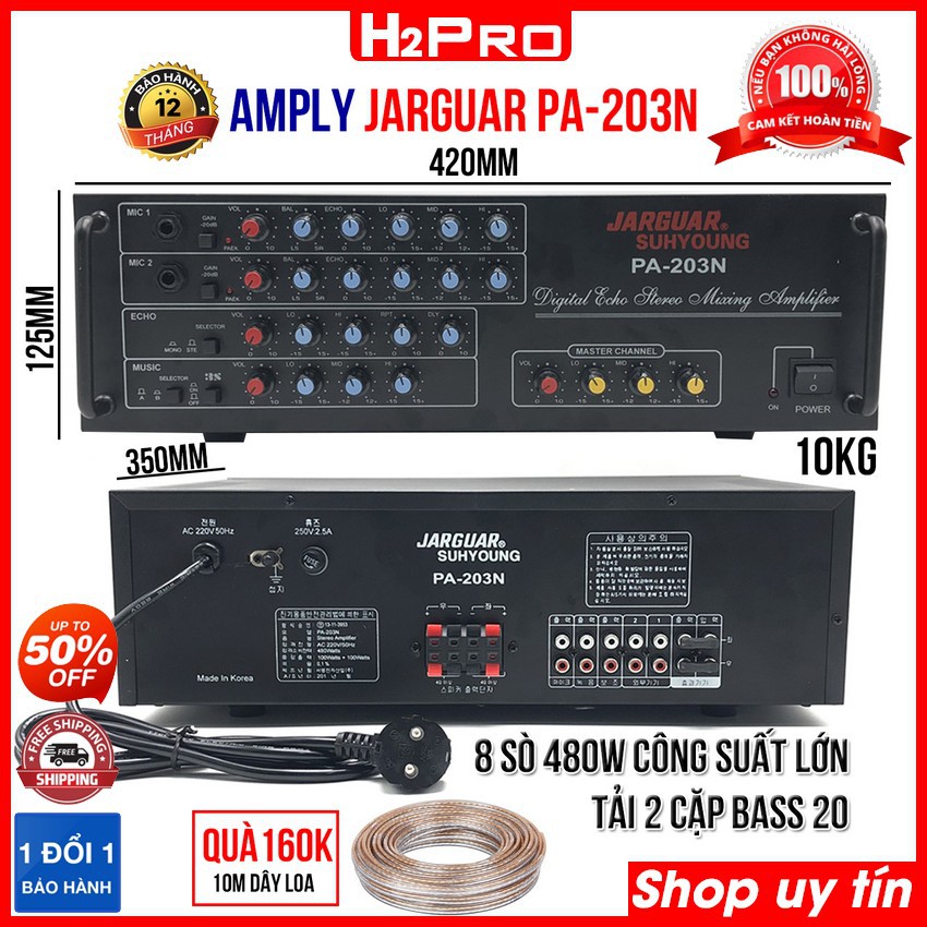 Amply Karaoke Jarguar PA-203N 8 sò 480W công suất lớn, amply Karaoke jarguar liên doanh cao cấp, bh 12 tháng (tặng quà)