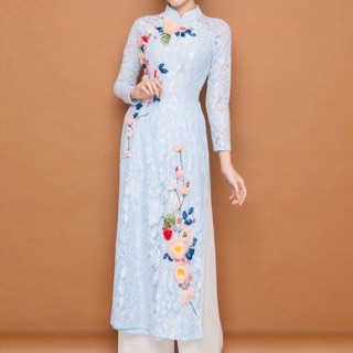 Áo dài đính hoa nổi 3D