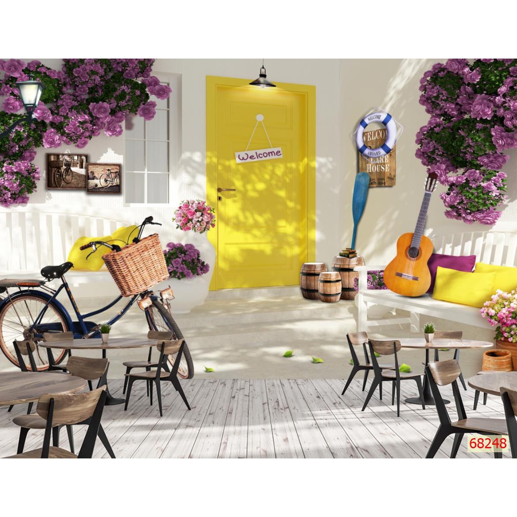 Tranh dán tường 3D trang trí quán cafe trà sữa trà chanh chất liệu decal pp keo sẵn giá rẻ đẹp 012