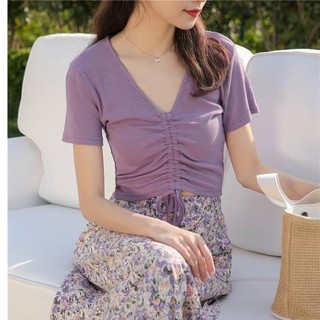 áo thun nữ dây rút giữa nhiều màu chất cotton xinh xắn