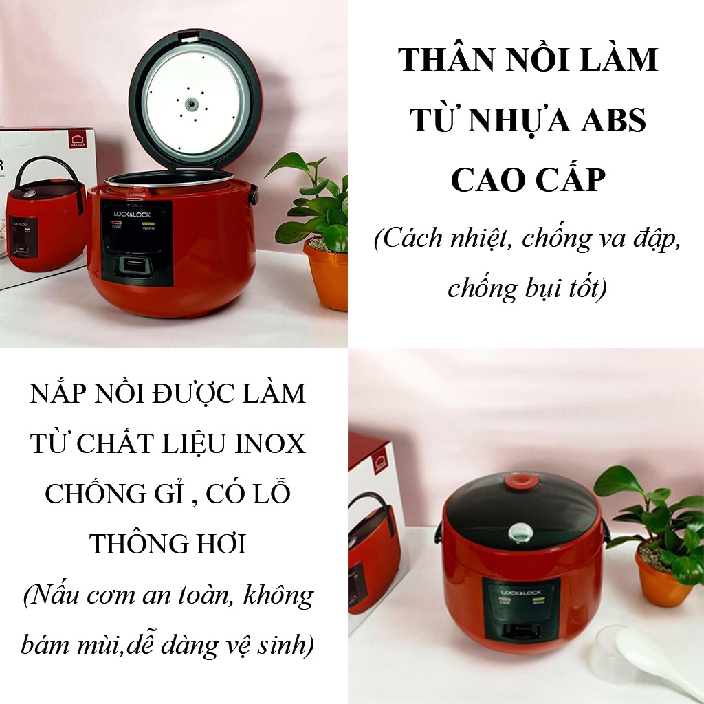 [HÀNG CHÍNH HÃNG] Nồi cơm điện Lock and Lock - 1 lít - nấu cơm cực ngon - màu đỏ