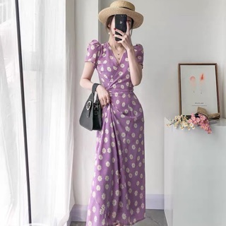 Bigsize Đầm maxi cúc tím D421