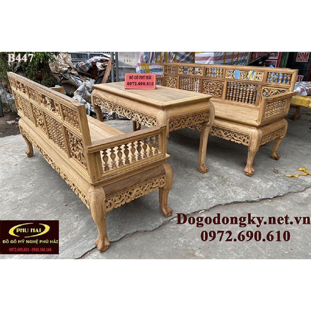 Bàn ghế trường kỷ gỗ gụ chính hiệu đồng kỵ B447