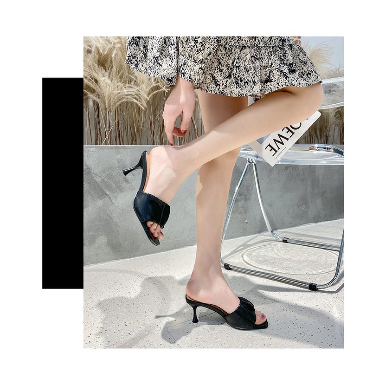 Dép cao gót quai ngang bèo nhúm 7 phân màu mã GO01