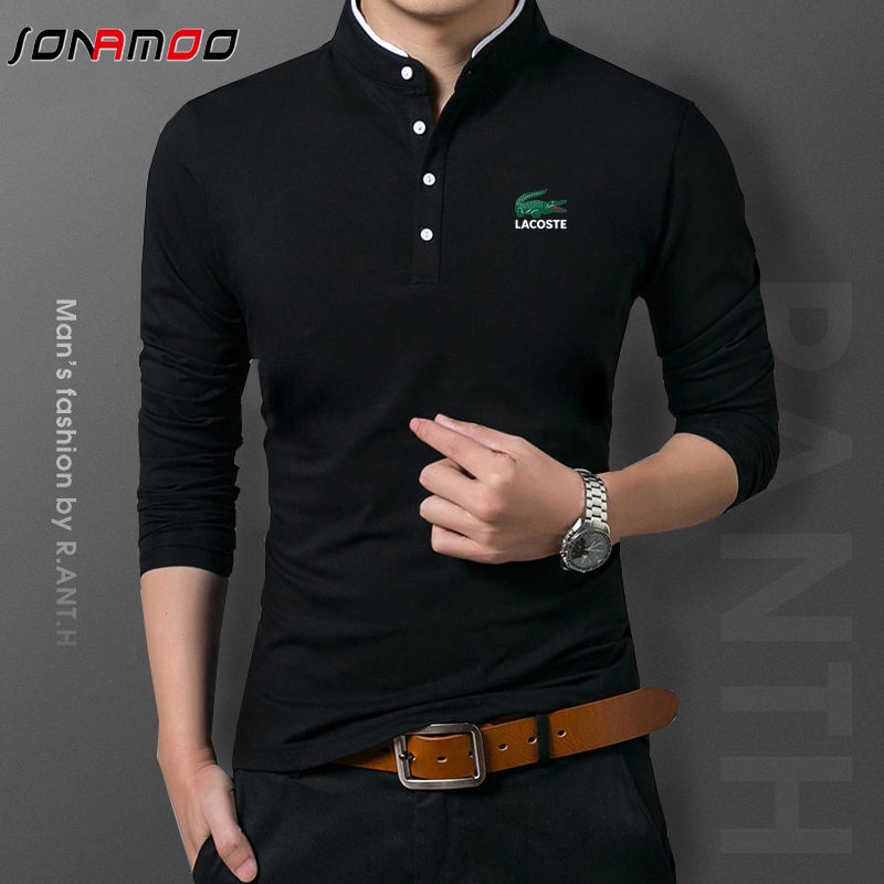 Áo Thun Cotton Tay Dài Cổ Đứng Thời Trang Hàn Quốc Cho Nam