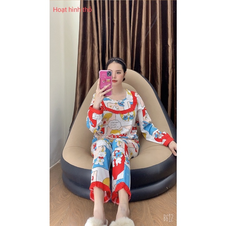 Đồ bộ tole  mặc nhà set tiểu thư tay dài quần dài cổ tròn style tiểu thư dễ thương